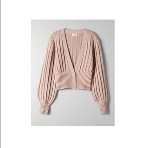 Aritzia/Wilfred Plunge Front Cardigan (Thais) in size M, colour “Palazzo Pink”